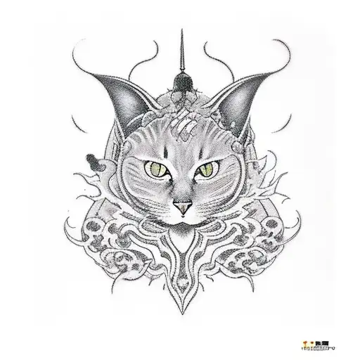 gato negro inspirado en  Kazuaki “Horitomo”, el gato debe ser de cuerpo entero y un tatuaje de un metatron tattoo design idea