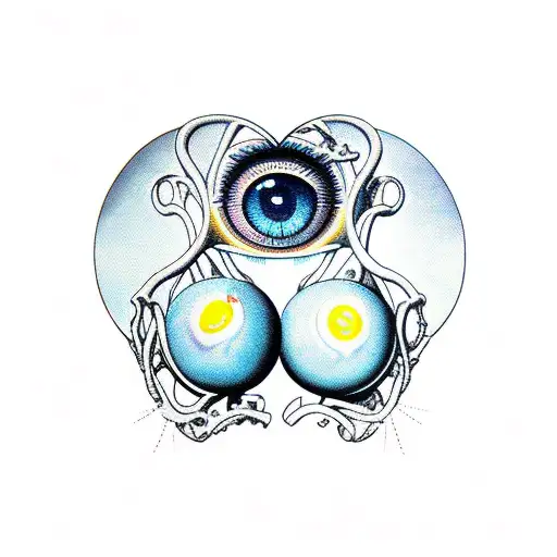  Immaculate heart with large breast and eyeball tattoo design idea