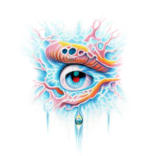  Immaculate heart with large breast and eyeball tattoo design idea