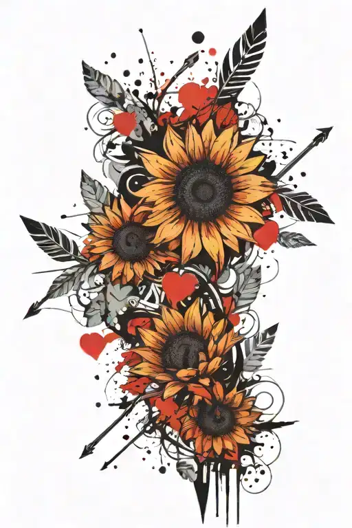arrow sunflower heart tattoo design idea