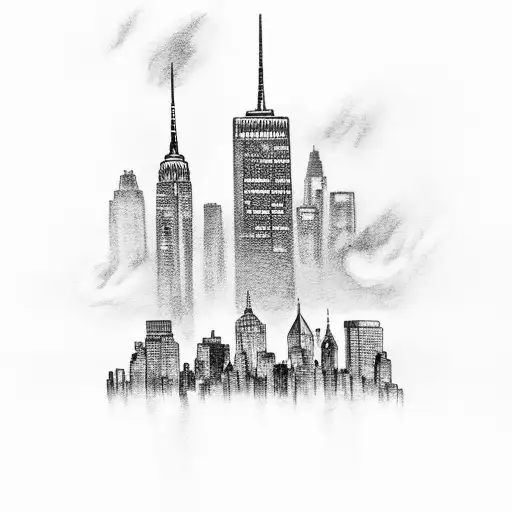 Manhattan skyline with thunderstorm  tattoo design idea