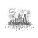 city skyline with thunderstorm  tattoo design idea