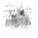 city skyline with thunderstorm  tattoo design idea