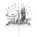 city skyline with thunderstorm  tattoo design idea