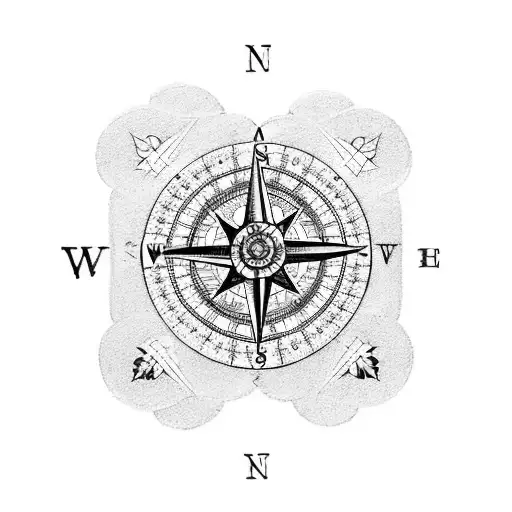 A blackwork tattoo featuring a compass rose intertwined with coffee beans, symbolizing the pilot's love for navigation and the fuel that keeps them going. tattoo design idea