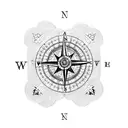 A blackwork tattoo featuring a compass rose intertwined with coffee beans, symbolizing the pilot's love for navigation and the fuel that keeps them going. tattoo design idea