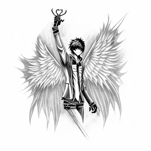 death note with gothic death angel wings tattoo design idea