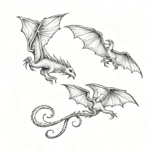 Paired dragons soaring in the sky separately, girl and boy tattoo design idea