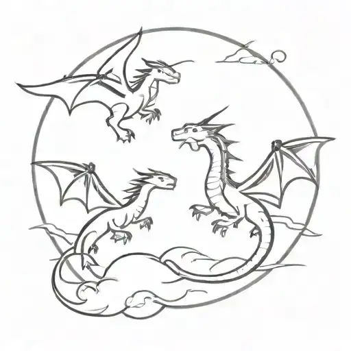 Paired dragons soaring in the sky separately, girl and boy tattoo design idea