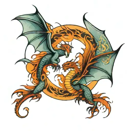 Paired dragons soaring in the sky separately, girl and boy tattoo design idea
