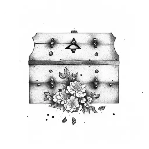 flowers falling on a treasure chest tattoo design idea