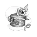 roses on treasure chest tattoo design idea