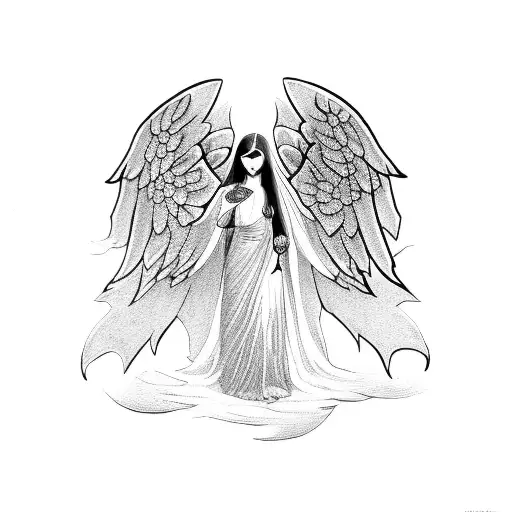 Gothic angel holding a coffin tattoo design idea