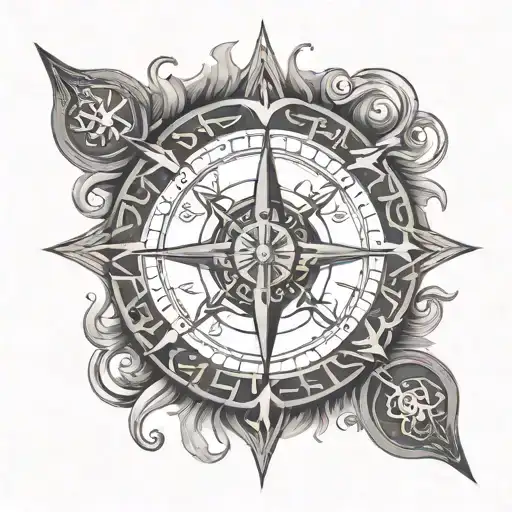 Viking compass with the initials as the direction representing a different aspect tattoo design idea