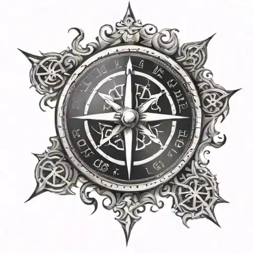 Viking compass with the initials as the stars tattoo design idea