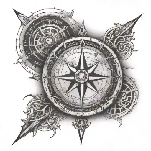 Viking compass with the initials tattoo design idea