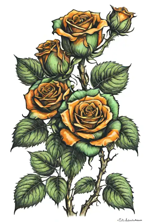 green and orange roses growing alone in the forest tattoo design idea