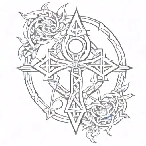 Sketch style tattoo design combining Ankh symbol, One Piece references, and Theo's name tattoo design idea