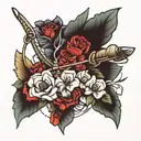 bow and arrow with flowers tattoo design idea