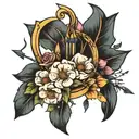 bow and arrow with flowers tattoo design idea