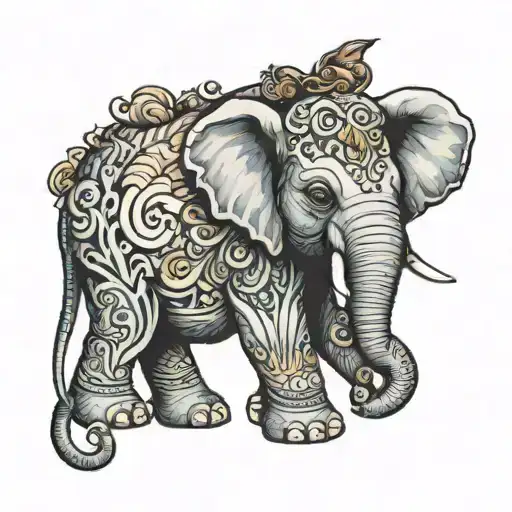 elephant holding a cat with trunk tattoo design idea