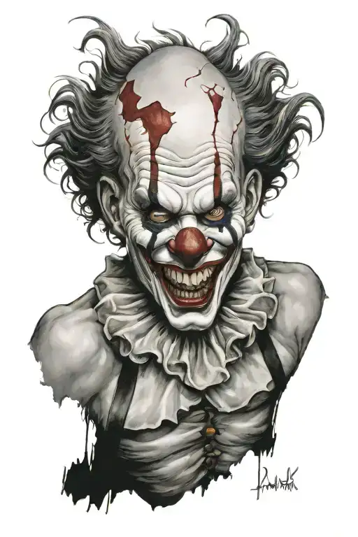 scary clowns grotesque ripped flesh tattoo design idea