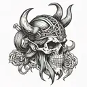 viking skull face tattoo featuring iconic symbols intertwined tattoo design idea