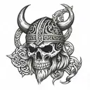 viking skull face tattoo featuring iconic symbols intertwined tattoo design idea