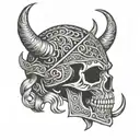 viking skull face tattoo featuring iconic symbols intertwined tattoo design idea