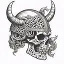 viking skull face tattoo featuring iconic symbols intertwined tattoo design idea