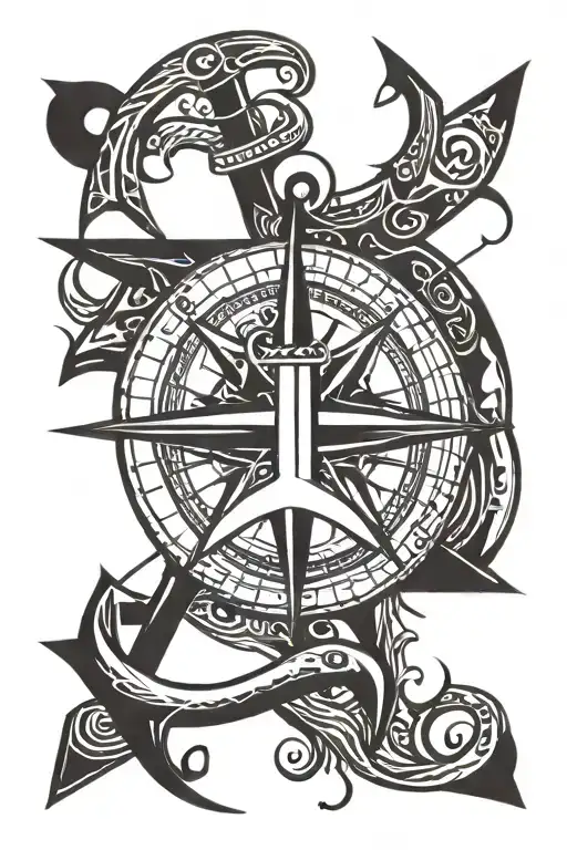Anchor inside compass black tattoo design idea