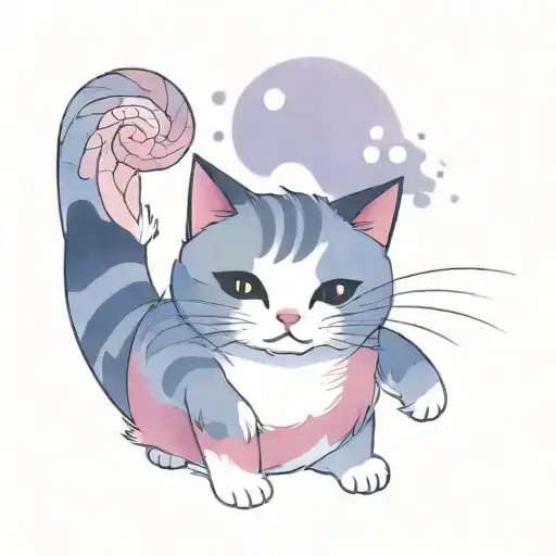 dancing sushi cat tattoo design idea