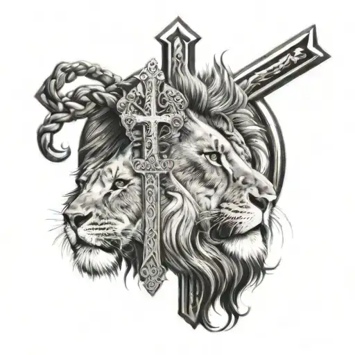 lion and cross tattoo design idea