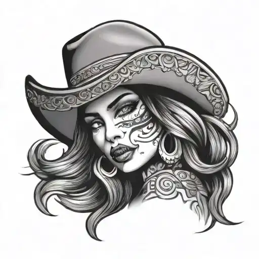 Chicano women face with hat on tattoo design idea