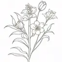 Minimalistic long stemmed flower bouquet with lilacs, tulips, irises, geraniums, and begonias  tattoo design idea