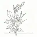 Minimalistic long stemmed flower bouquet with lilacs, tulips, irises, geraniums, and begonias  tattoo design idea
