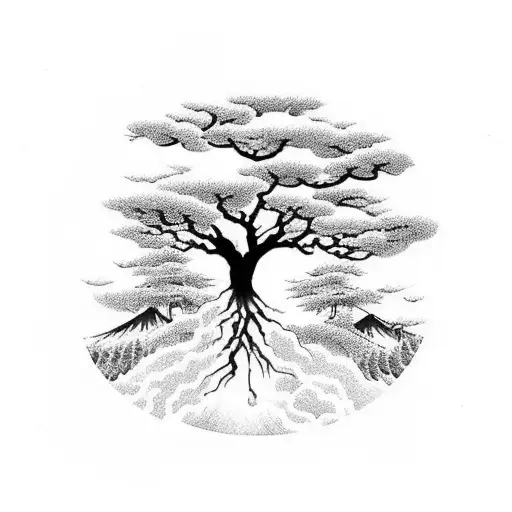 Japanese "Tree Of Life" Tattoo Idea BlackInk AI
