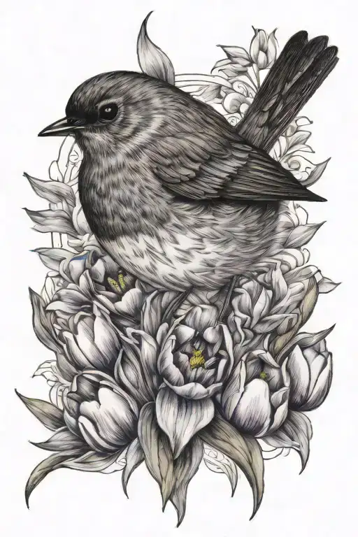 dutch robin, tulips and wampum tattoo design idea