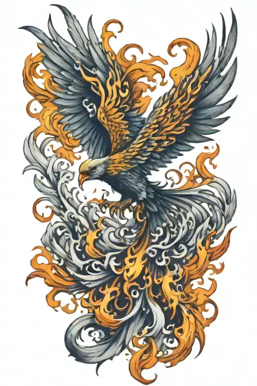 color phoenix rising flames surrounding tattoo design idea
