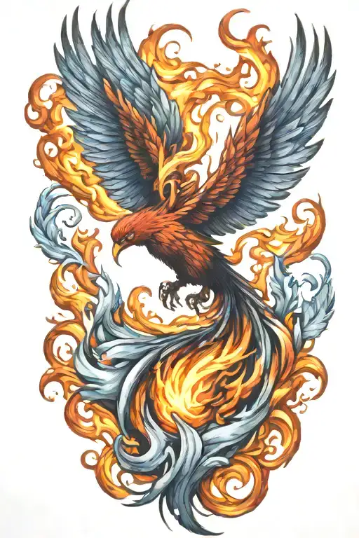 color phoenix rising flames surrounding tattoo design idea