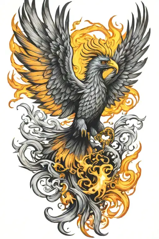 color phoenix rising from the ashes tattoo design idea
