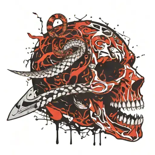 knife and snake in face inside tattoo design idea