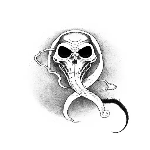 death mark fromd harru potter where the snake curls around the deathly hallow logo acompanoud by a vulture expecto patro tattoo design idea