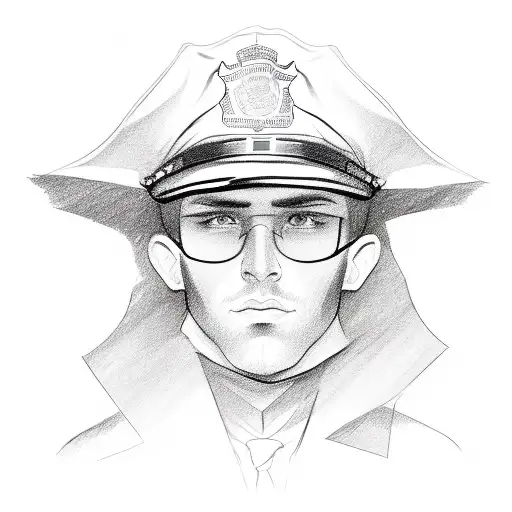 A sketch-style portrait of a police officer with a subtle nod to Hodgkins lymphoma tattoo design idea