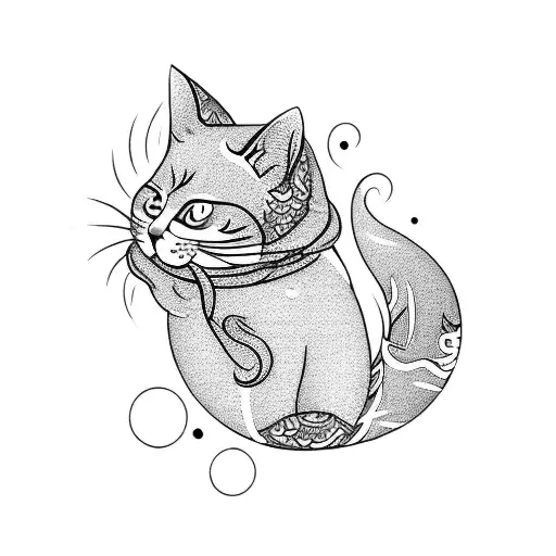 cat body whit koi fish tail tattoo tattoo design idea