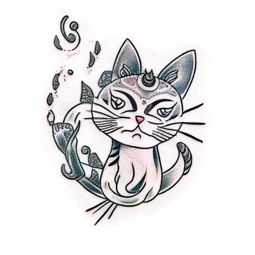 cat body whit koi fish tail tattoo tattoo design idea