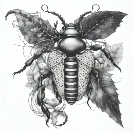 stag beetle caught up in wires and cables tattoo design idea