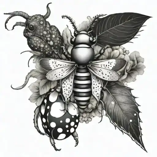 amanita and stag beetle combined tattoo design idea