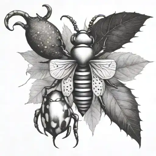 combine an amanita and stag beetle as a brand new creature tattoo design idea