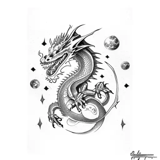 Dragon coming from Milky Way tattoo design idea
